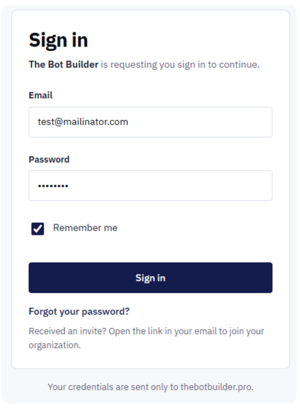 login screen