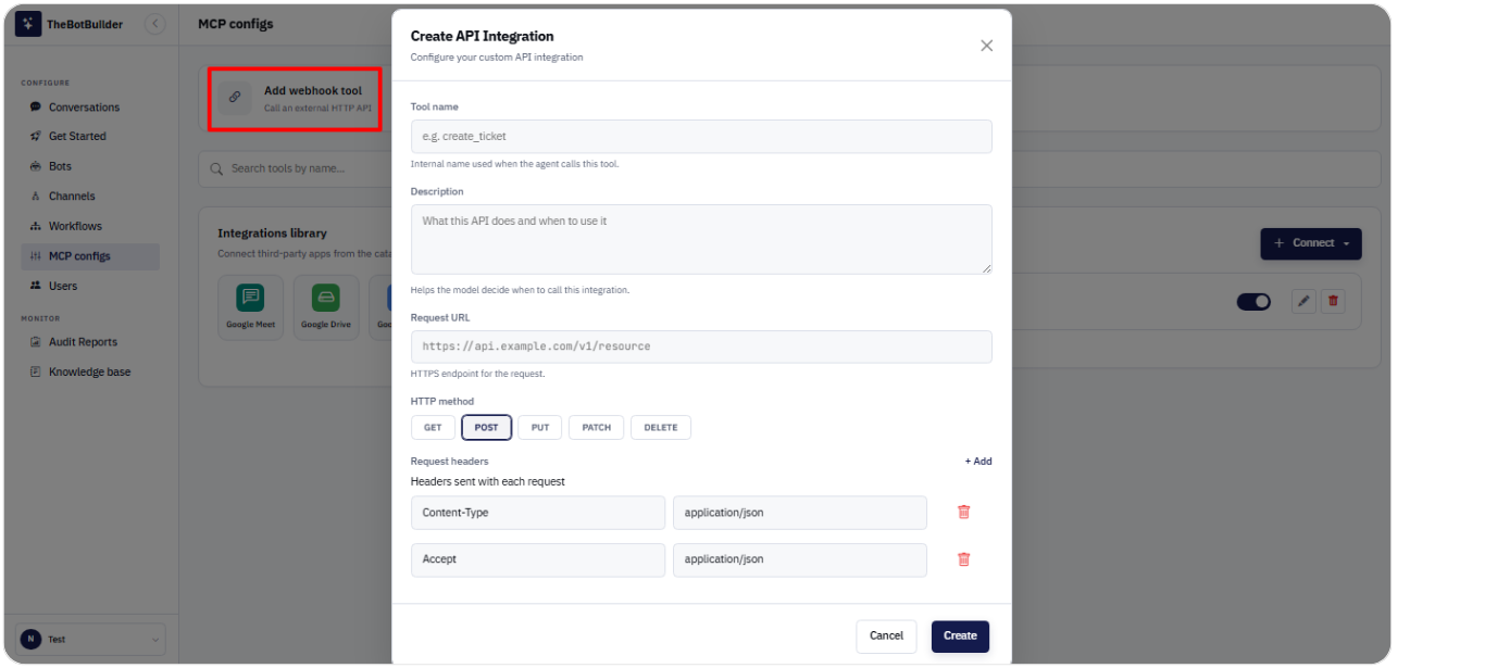 Creating a webhook tool
