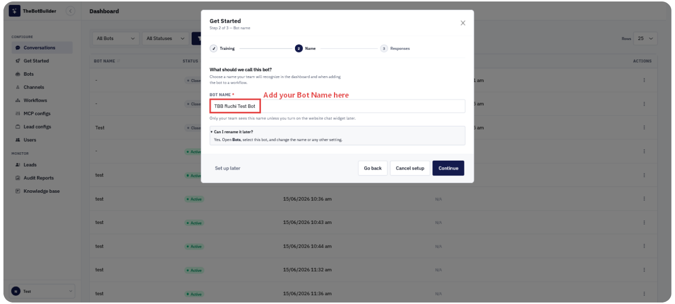 Open the bot naming step