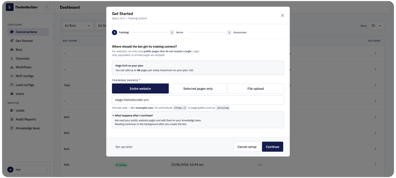 train using your entire website