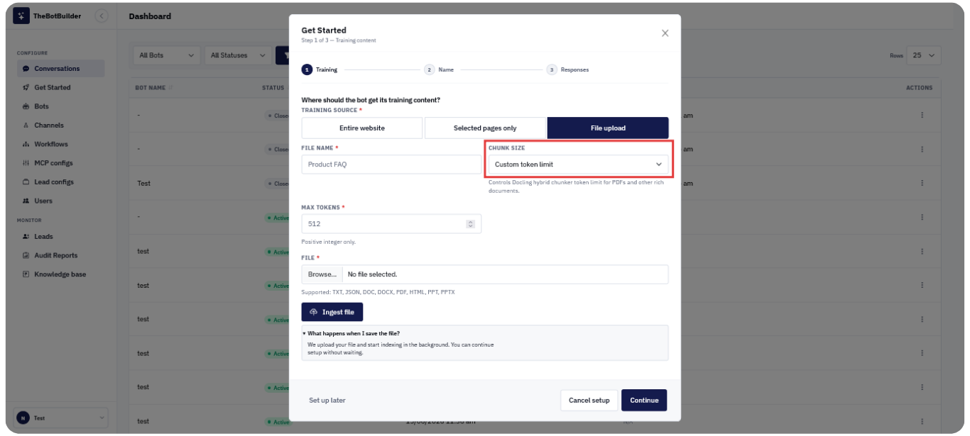 Custom token limit
