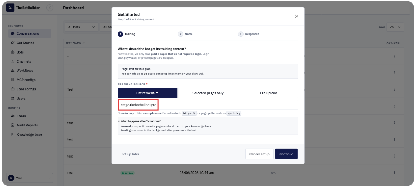 Enter your website domain