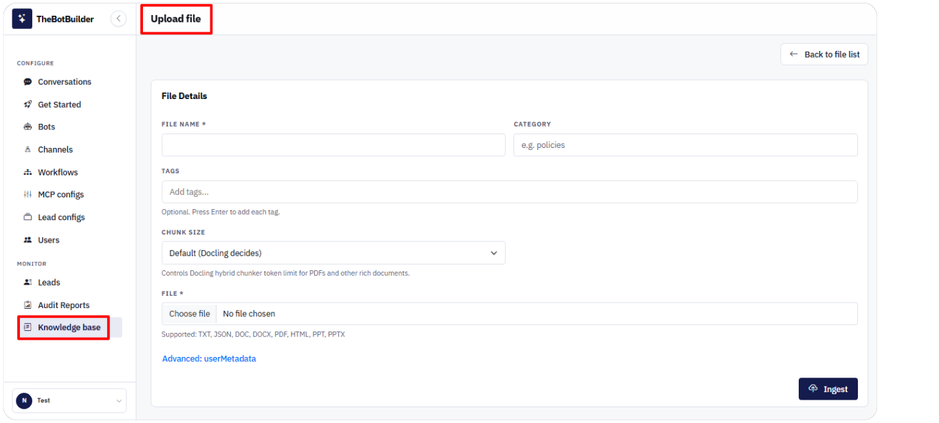Uploading a knowledge file