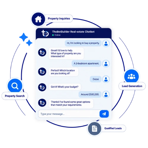 Real Estate AI chatbot qualifying a property buyer by type, location, and budget